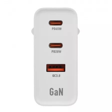Сетевое З/У GPQC10 1USB+2Type-C 65W QC3.0 GAN белый, GoPower, 00-00028405