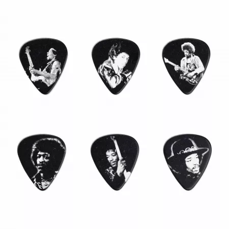 Jimi Hendrix Silver Portrait Медиаторы 12шт, средние, в коробочке, Dunlop, JH-PT06M