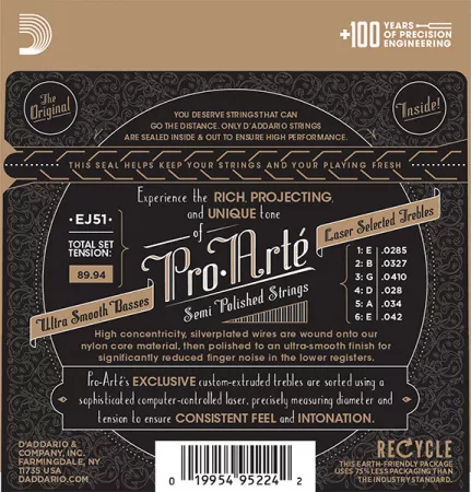 EJ50 PRO ARTE Струны для классической гитары нейлоновые Hard D`Addario