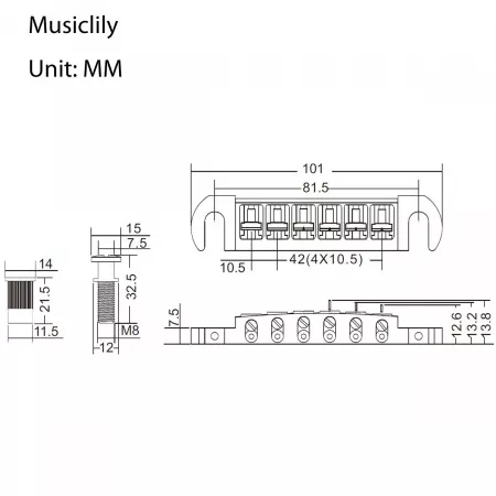 Бридж Tune-o-matic Wraparound для Gibson Les Paul, никель, Musiclily, MX1280NK
