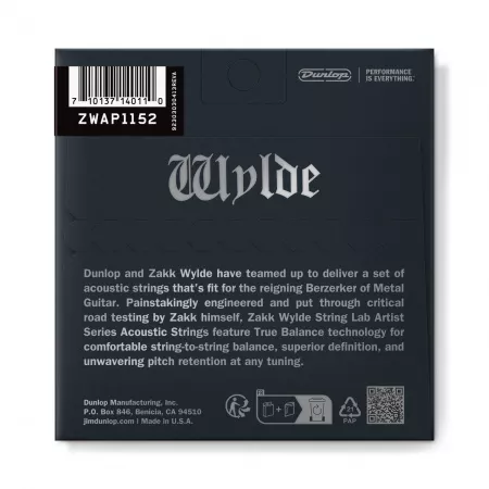 Zakk Wylde Комплект струн для акустической гитары, 11-52, Dunlop, ZWAP1152