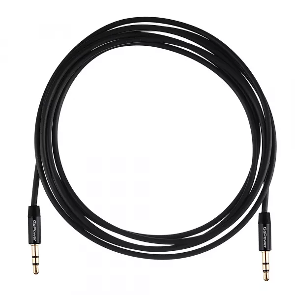 Кабель AUX 3.5мм (m)- 3.5мм (m), 2.0м, TPE черный, в пакете, GoPower, 00-00027480  рис.2 