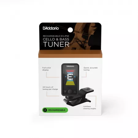 Eclipse Тюнер на прищепке для виолончели и контрабаса, перезаряжаемый, D'Addario, PW-CT-28