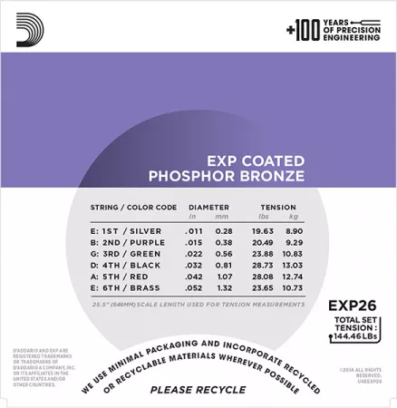 EXP26 COATED PHOSPHOR BRONZE Струны для акустической гитары Custom Light 11-52 D`Addario