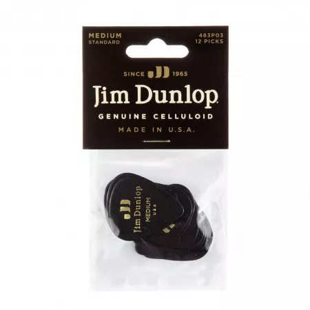 Genuine Celluloid Медиаторы, 12шт, средние, черные, Dunlop, 483P03MD