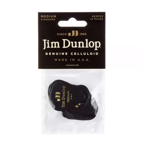 Genuine Celluloid Медиаторы, 12шт, средние, черные, Dunlop, 483P03MD  рис.2 