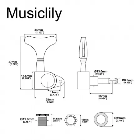 Колки для бас-гитары 2+2, хром, Musiclily, MX1357CR-2MX1358CR-2